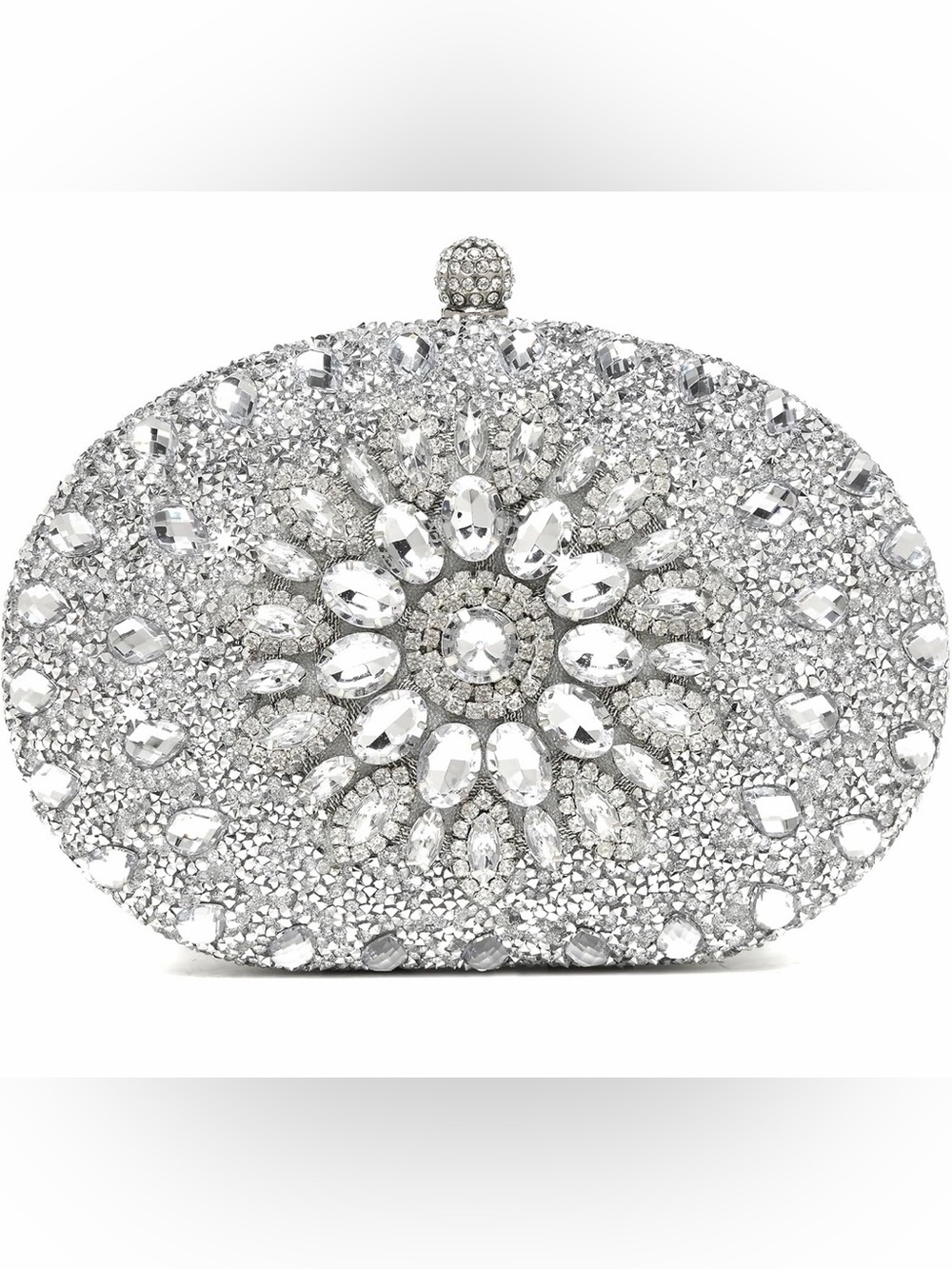 Crystal-Embellished Silver Evening Clutch and jewelry bundle
